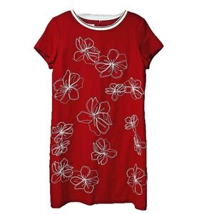 Talbots Linen Rayon Tropical‎ Shift Dress 12 Petite Floral Embroidered Hawaiian